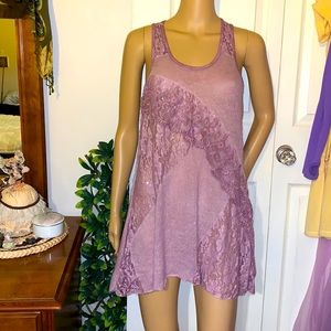 y2k pink Lacey racer back sleeveless sweater fuzzy knitted tunic tank top M